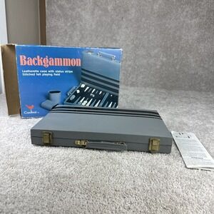 Vintage Cardinal Backgammon Set White & Grey Chips In Leather Case Used